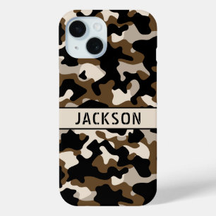 Black and Brown Camouflage Personalised iPhone 15 Case