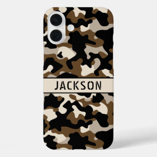 Black and Brown Camouflage Personalised iPhone 16 Plus Case