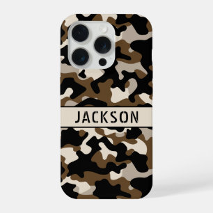 Black and Brown Camouflage Personalised iPhone 15 Pro Case