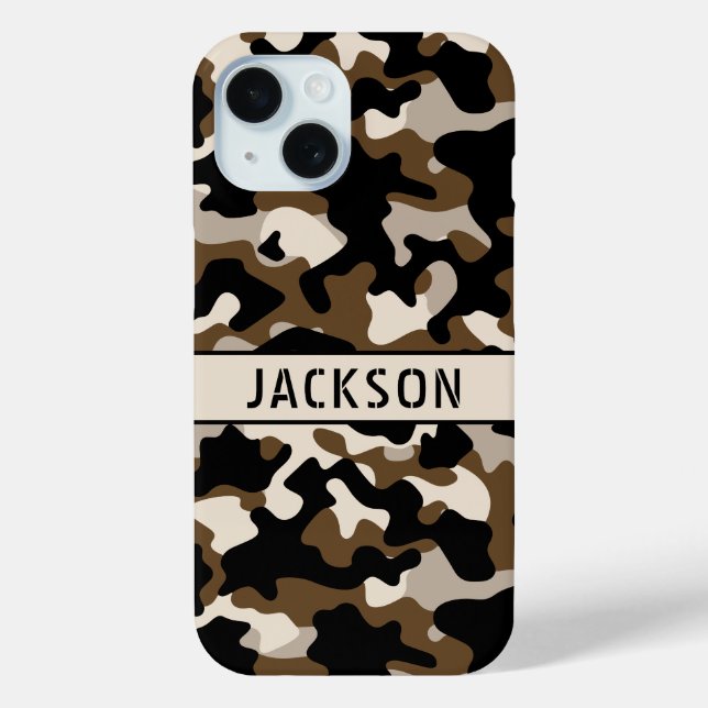 Black and Brown Camouflage Personalized Case-Mate iPhone Case (Back)