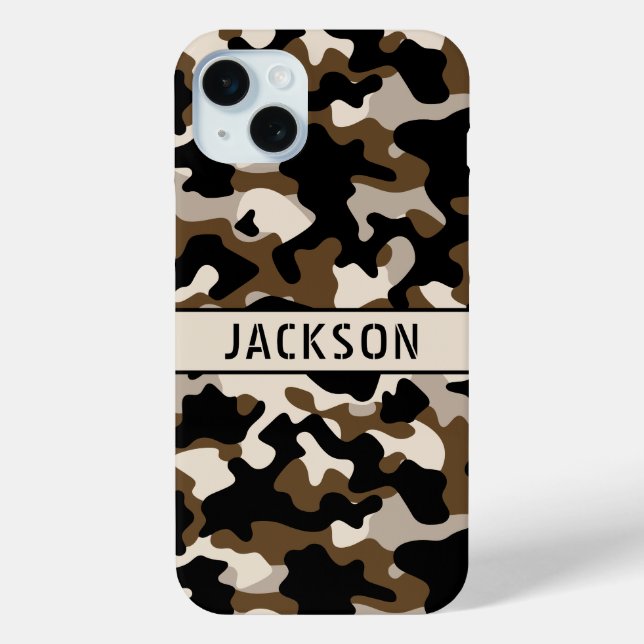 Black and Brown Camouflage Personalized Case-Mate iPhone Case (Back)