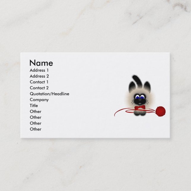 Black And Brown Cat With Red Tie And Yarn Business Card (Front)