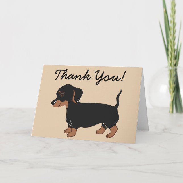 Black and Brown Dachshund Creme Thank You Card (Front)
