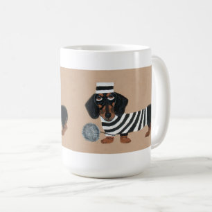 Black and Brown Dachshund Treat Thief Jailbird Coffee Mug