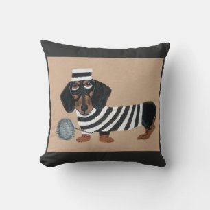 Black and Brown Dachshund Treat Thief Jailbird Cushion