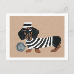 Black and Brown Dachshund Treat Thief Jailbird Holiday Postcard