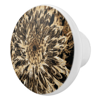 Black and Brown Dahlia Flower Ceramic Knob