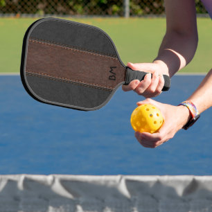 Black and brown faux leather stripes pickleball paddle