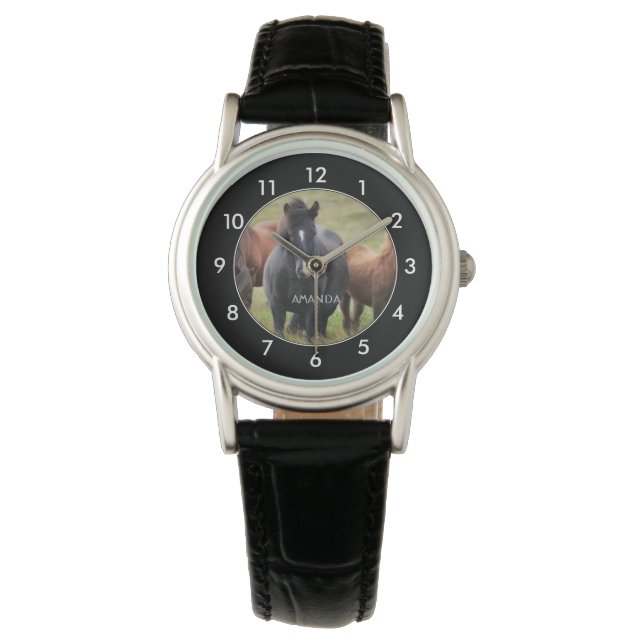 Black and Brown Horses Personalised Watch (Front)