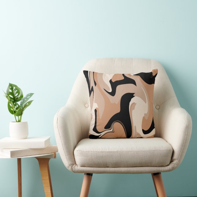 Black And Brown Marble Swirl Pattern Throw Pillow (Chair)
