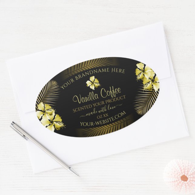 Black and Brown Product Labels Gold Hawaii Flowers (Envelope)