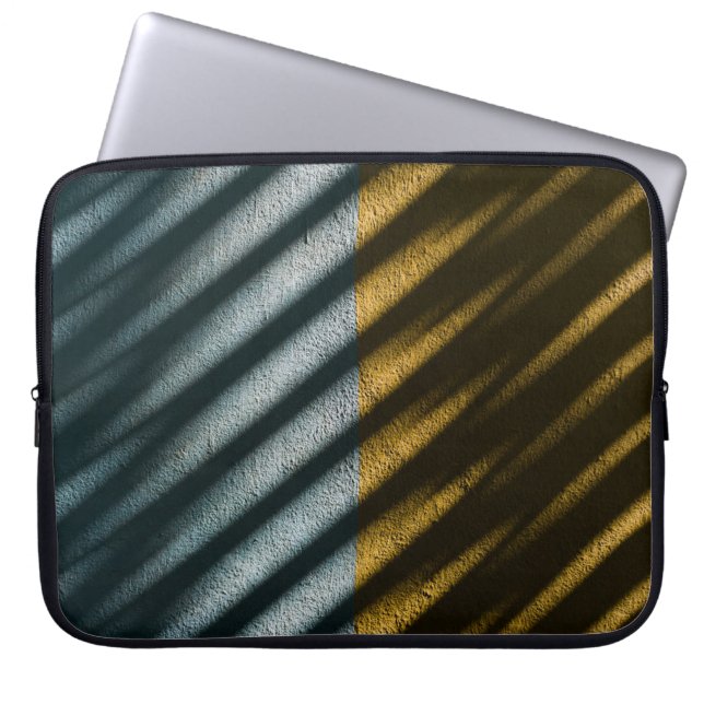 Black and brown striped textile laptop sleeve (Front)
