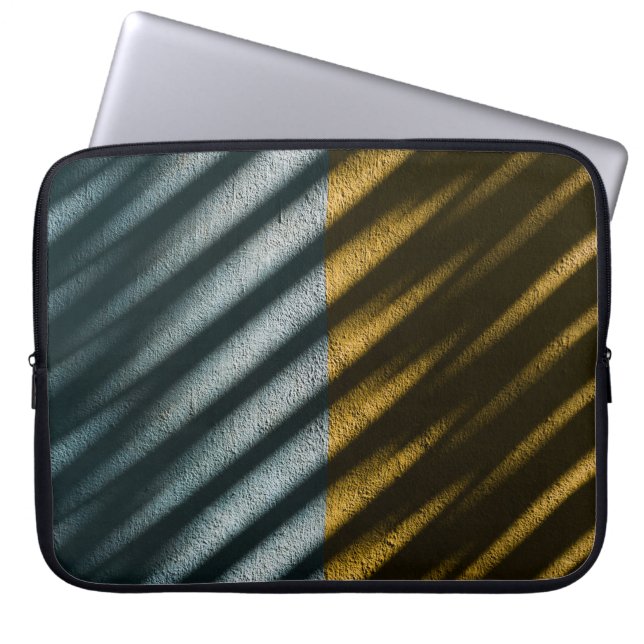 BLACK AND BROWN STRIPED TEXTILE LAPTOP SLEEVE (Front)