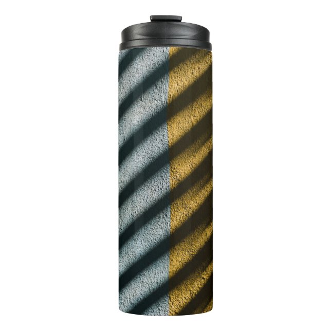 Black and brown striped textile thermal tumbler (Front)