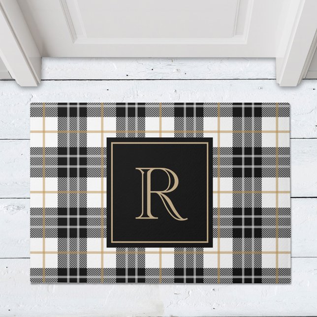 Black and Brown Tartan Plaid Family Monogram Doormat (Creator Uploaded)