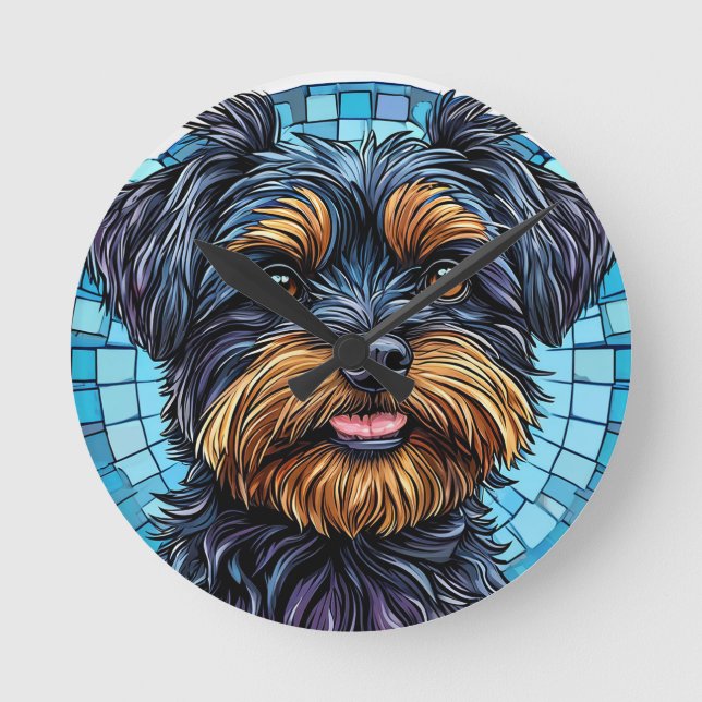 Black and Brown Terrier Dog Round Clock (Front)