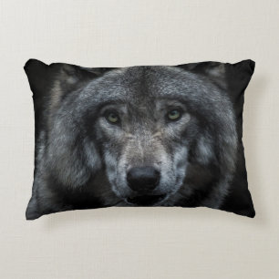 BLACK AND BROWN WOLF PAINTING DECORATIVE CUSHION