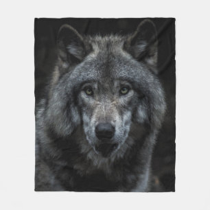 BLACK AND BROWN WOLF PAINTING FLEECE BLANKET