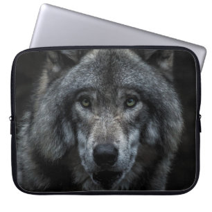 BLACK AND BROWN WOLF PAINTING LAPTOP SLEEVE