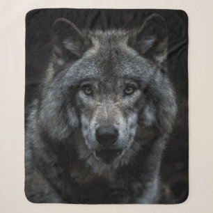 BLACK AND BROWN WOLF PAINTING SHERPA BLANKET