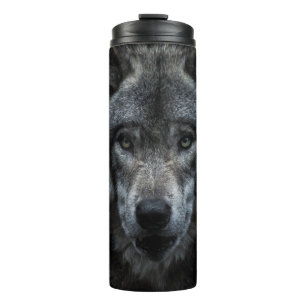 BLACK AND BROWN WOLF PAINTING THERMAL TUMBLER