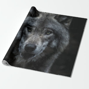 BLACK AND BROWN WOLF PAINTING WRAPPING PAPER