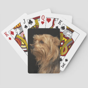 Black and brown Yorkie left profile on black Playing Cards