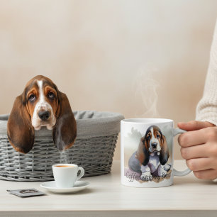 Black and Browns ''Basset Pup Personalise Coffee Mug