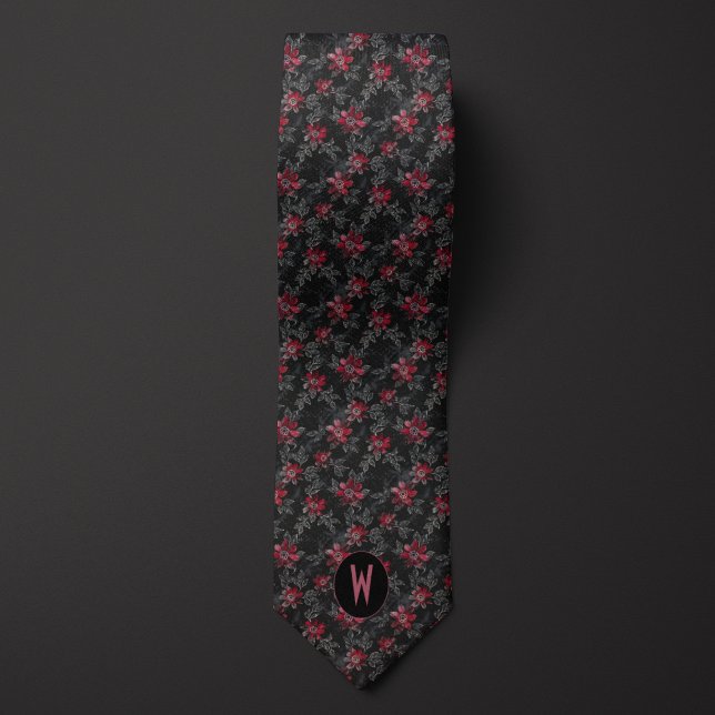 Black and Burgundy Floral Tie (Creator Uploaded)