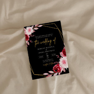 Black and Burgundy Gold Geometric Wedding Invitation