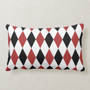Black and Burgundy Harlequin Pattern Lumbar Cushion