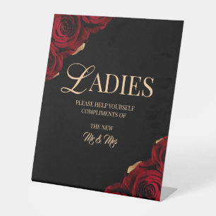 Black and Burgundy Ladies Bathroom  Pedestal Sign