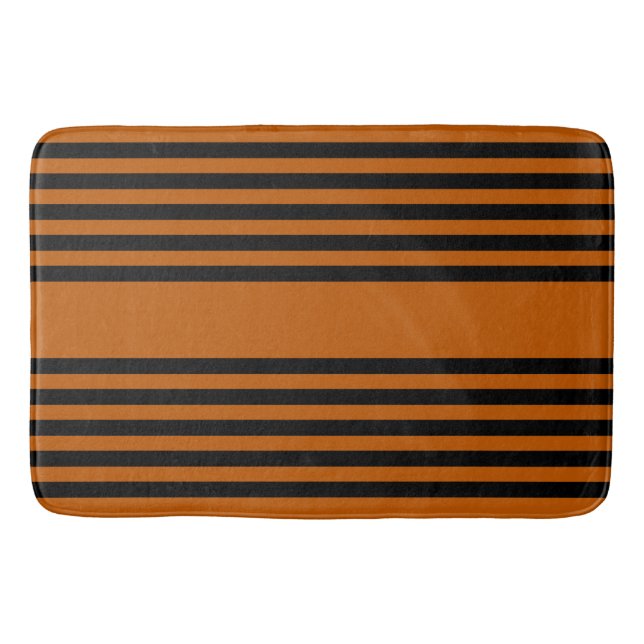 Black and burnt orange five stripe pattern bath mat (Front)