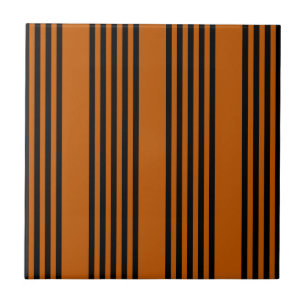 Black and burnt orange five stripe pattern ceramic tile