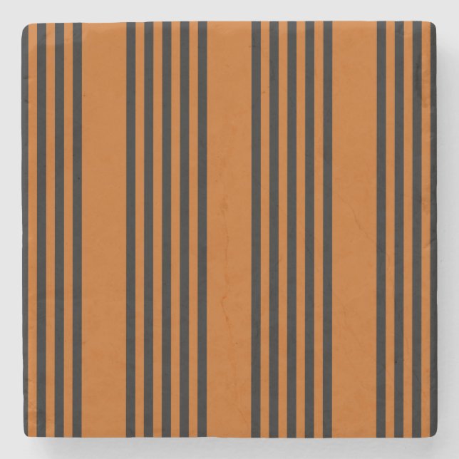 Black and burnt orange five stripe pattern stone coaster (Front)