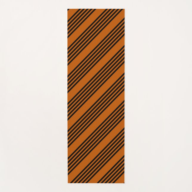 Black and burnt orange five stripe pattern yoga mat (Front)