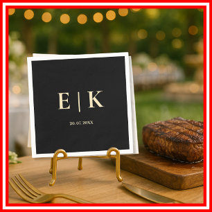 Black and Butter Yellow Monogram Wedding Napkin