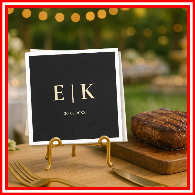 Black and Butter Yellow Monogram Wedding Napkin (Creator Uploaded)