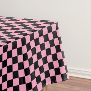 Black and Carnation Pink Chequered Tablecloth