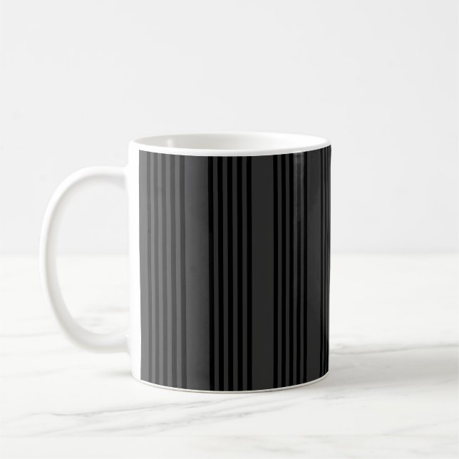 Black and charcoal five stripe pattern coffee mug (Left)