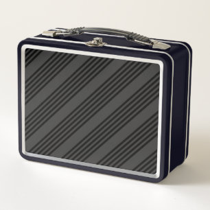 Black and charcoal five stripe pattern metal lunch box