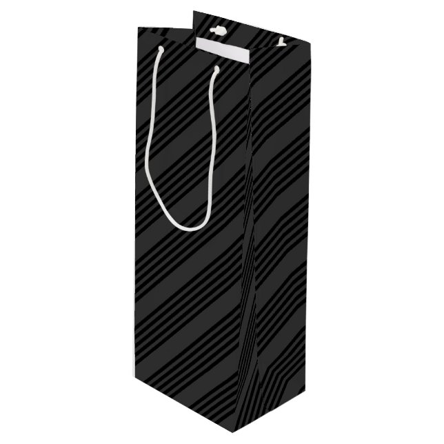 Black and charcoal five stripe pattern wine gift bag (Front Angled)