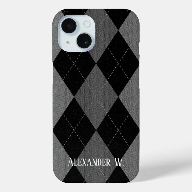 Black and Charcoal Grey Argyle Case-Mate iPhone Case (Back)