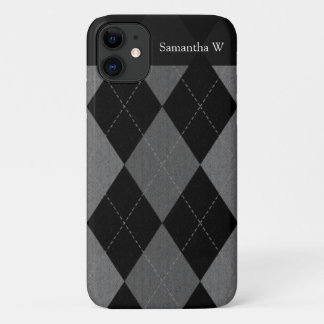 Black and Charcoal Grey Argyle iPhone 11 Case