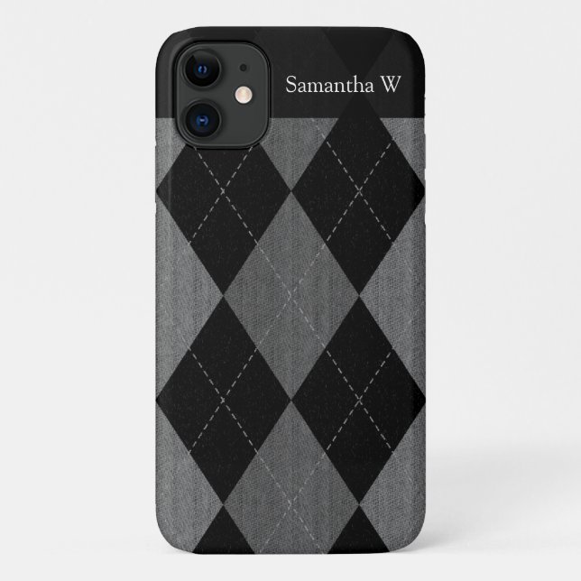 Black and Charcoal Grey Argyle Case-Mate iPhone Case (Back)