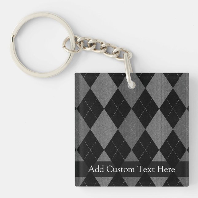 Black and Charcoal Grey Argyle Key Ring (Front)