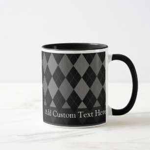 Black and Charcoal Grey Argyle Mug