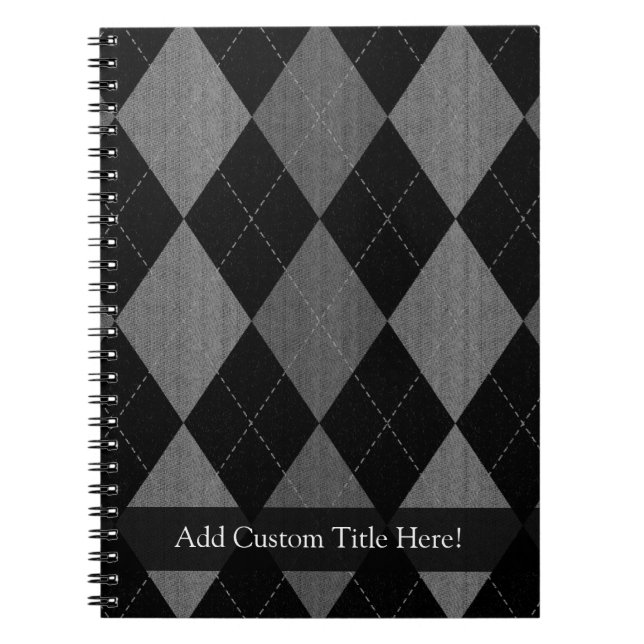 Black and Charcoal Grey Argyle Notebook (Front)