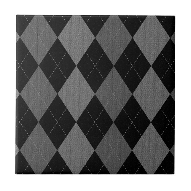 Black and Charcoal Grey Argyle Pattern Ceramic Tile (Front)