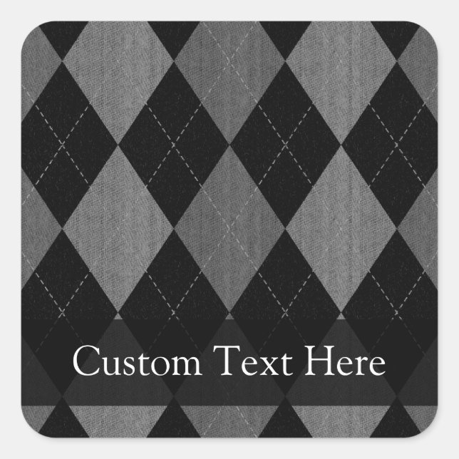 Black and Charcoal Grey Argyle Square Sticker (Front)